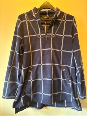 Susan Graver Weekend Navy and Light Blue Windowpane Half-Zip